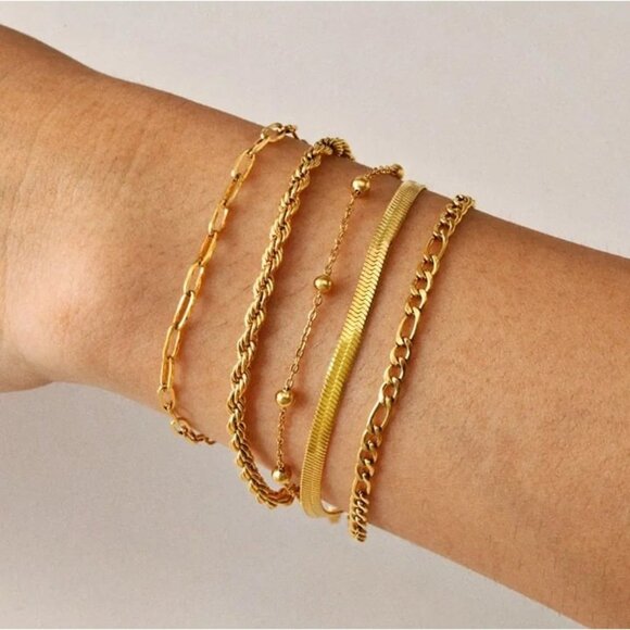YOU PICK 2! Waterproof Gold chain Bracelets stack tarnish free gold chain pretty - Picture 6 of 12